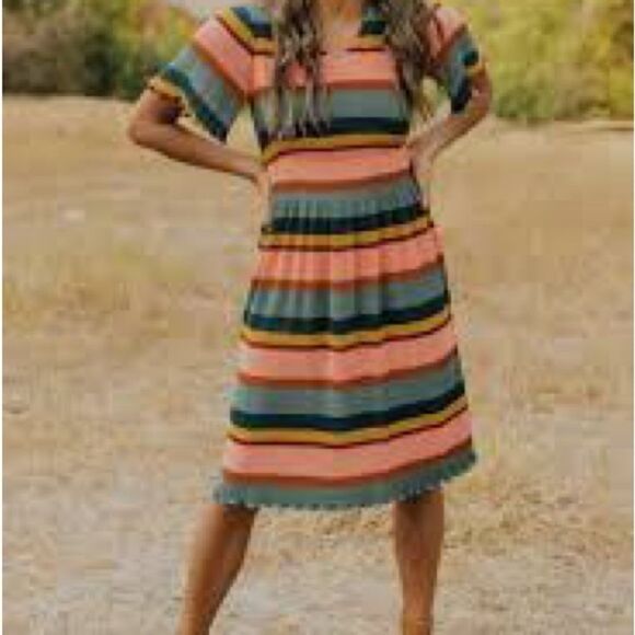 Roolee Dresses & Skirts - Roolee Striped Midi shift Dress - Multicolor cottagecore Boho bohemian color blo